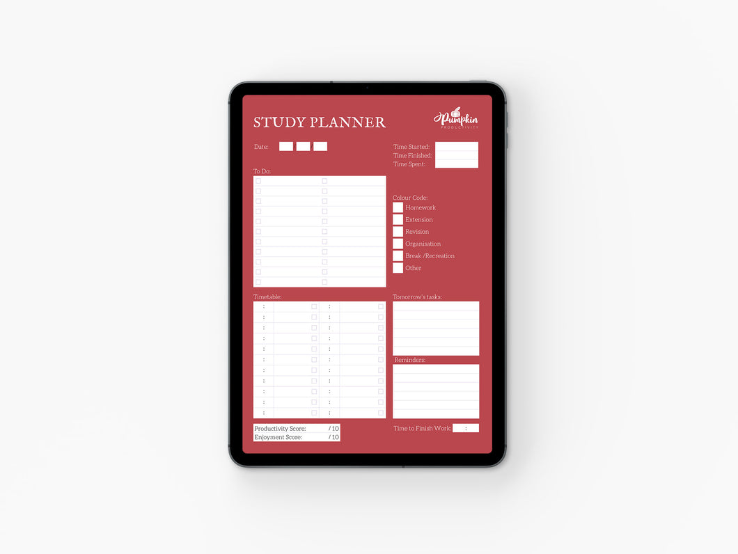 Red Daily Study Planner